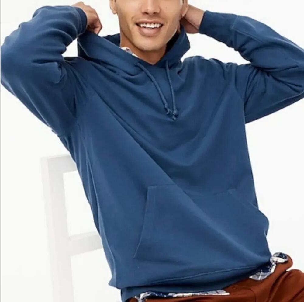 J. Crew Mercantile Fleece Popover Hoodie Portico Blue J8373 Mens Size XS